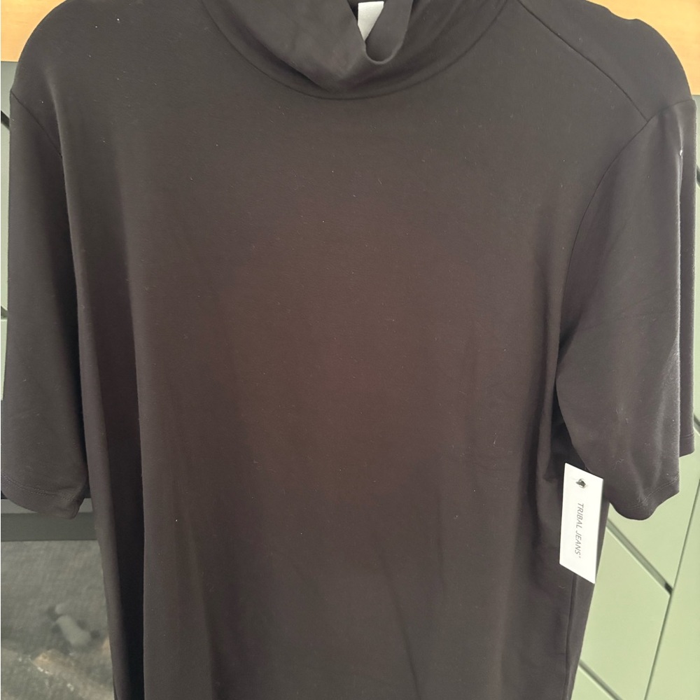 Tribal Black Short Sleeve Mock Turtleneck